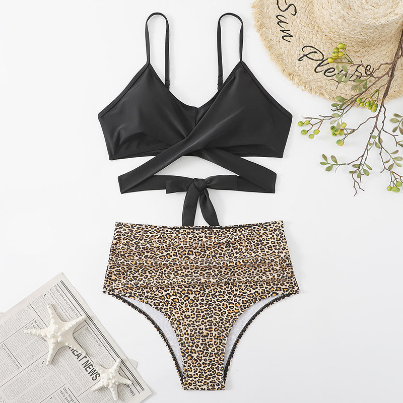 Cross-Back Leopard Swim Set