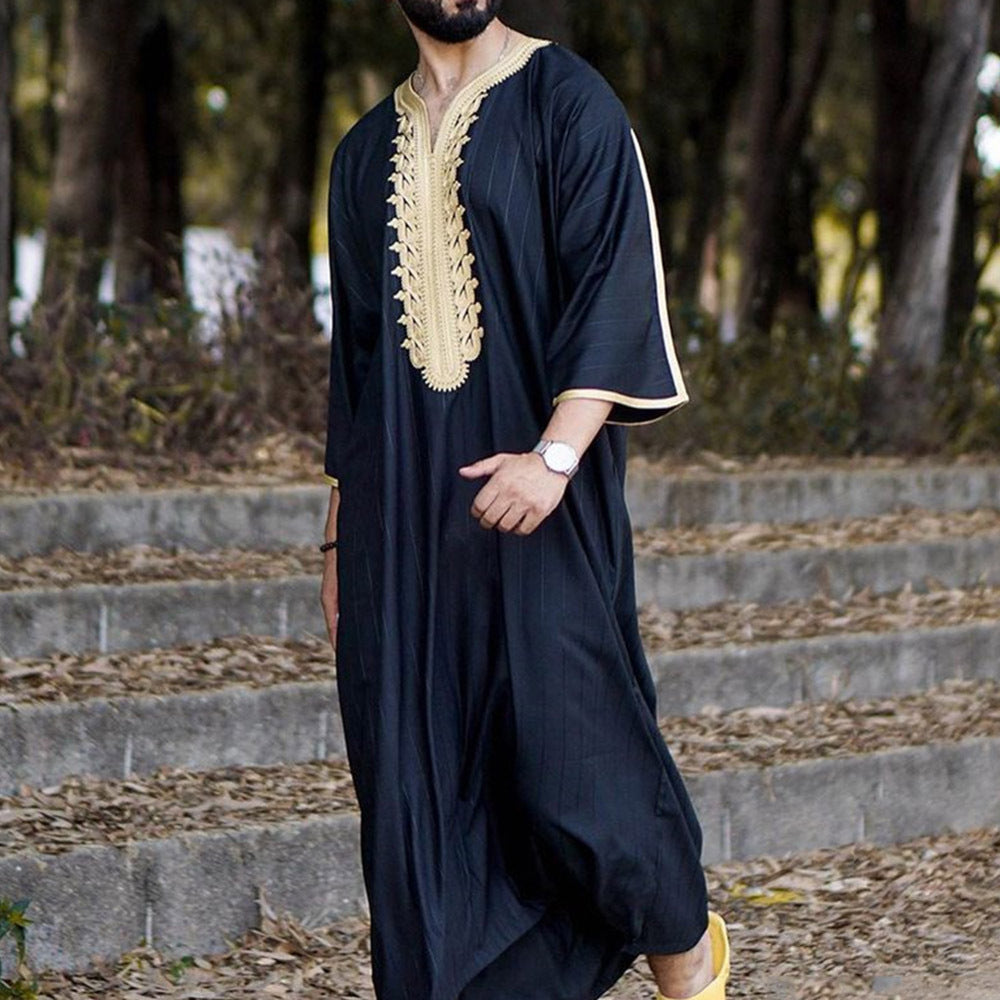 Traditional Men's Black Linen Robe