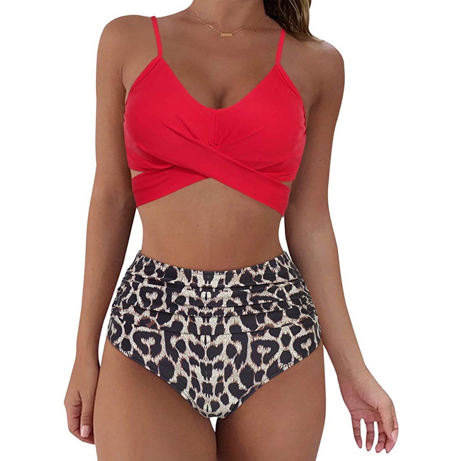 Cross-Back Leopard Swim Set